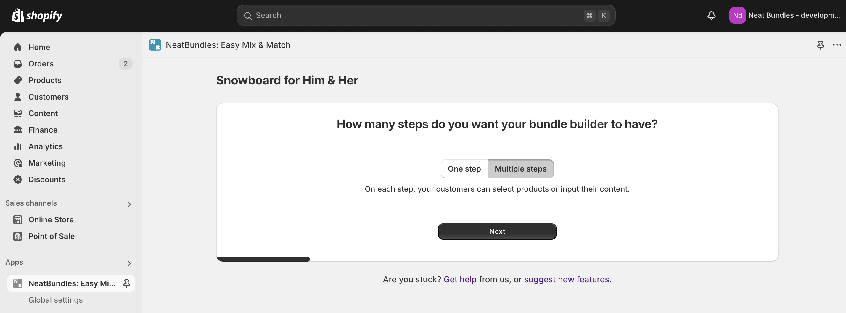 Choose number of steps in mix and match bundle